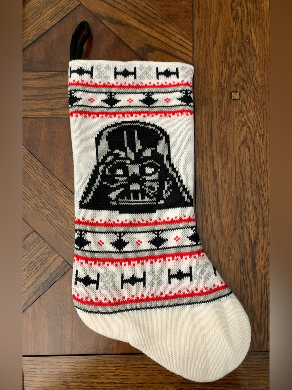 Star Wars Darth Vader Knit Holiday 18” Christmas Stocking White Fair Isle Style
